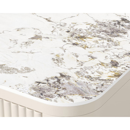 HMR Glass Sintered Stone Top Makeup Vanity Set with Mirror - White