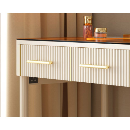 HMR Glass Sintered Stone Top Makeup Vanity Set with Mirror - White