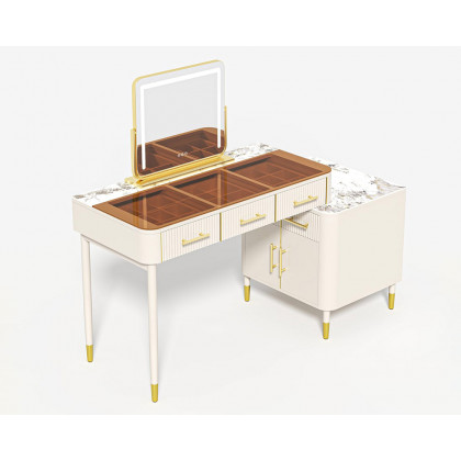 HMR Glass Sintered Stone Top Makeup Vanity Set with Mirror - White