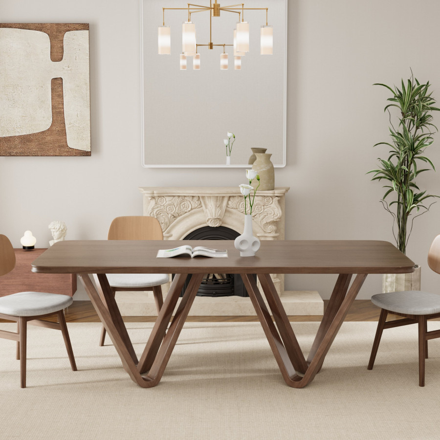 HMR - 82.7" Modern Rectangle Rubber Wood Dining Table Seats 6-8 People