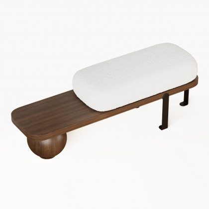 HMR Wooden Entryway Bench Fleece Upholstered with Abstract Metal Legs - Walnut/Black