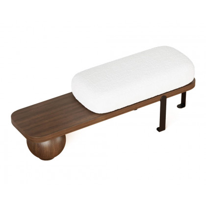 HMR Wooden Entryway Bench Fleece Upholstered with Abstract Metal Legs - Walnut/Black