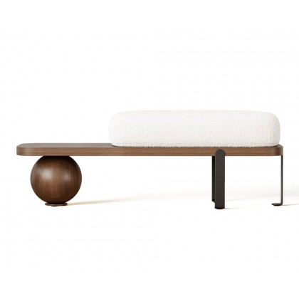 HMR Wooden Entryway Bench Fleece Upholstered with Abstract Metal Legs - Walnut/Black