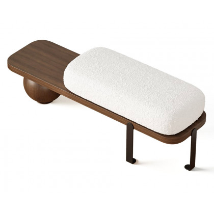 HMR Wooden Entryway Bench Fleece Upholstered with Abstract Metal Legs - Walnut/Black