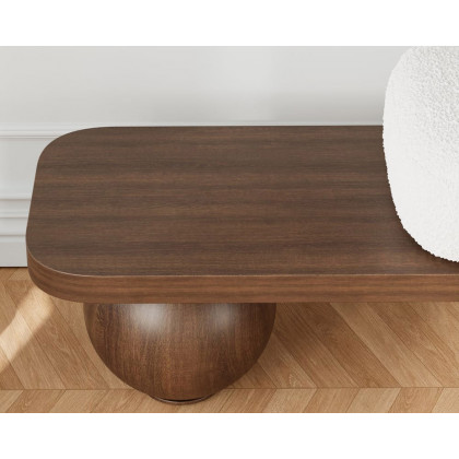 HMR Wooden Entryway Bench Fleece Upholstered with Abstract Metal Legs - Walnut/Black