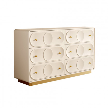 HMR - 59.1"W Art Deco White & Gold 6 Drawer Dresser Chest with Storage Cabinet
