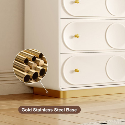 HMR - 59.1"W Art Deco White & Gold 6 Drawer Dresser Chest with Storage Cabinet