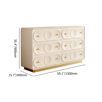 HMR - 59.1"W Art Deco White & Gold 6 Drawer Dresser Chest with Storage Cabinet