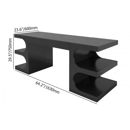 HMR 64.2" Wooden Writing Desk & Reclining Leather Office Desk Chair Set - Black & White
