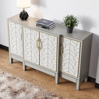 HMR - 59" Antique Gray Sideboard Buffet with Doors Farmhouse Carved Credenza