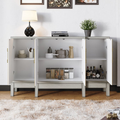 HMR - 59" Antique Gray Sideboard Buffet with Doors Farmhouse Carved Credenza