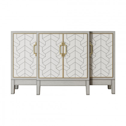 HMR - 59" Antique Gray Sideboard Buffet with Doors Farmhouse Carved Credenza