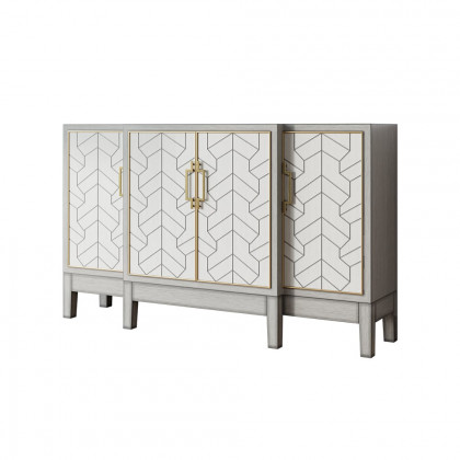 HMR - 59" Antique Gray Sideboard Buffet with Doors Farmhouse Carved Credenza