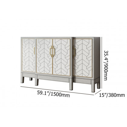 HMR - 59" Antique Gray Sideboard Buffet with Doors Farmhouse Carved Credenza