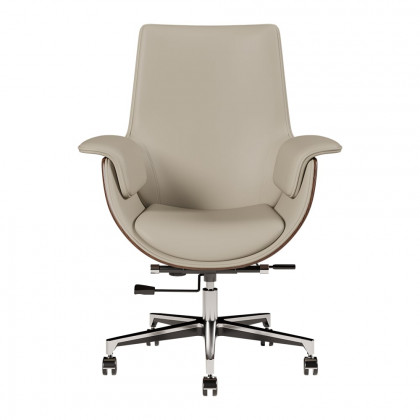 HMR - Gray Leather Modern Home Office Chair Upholstered High Back Desk Chair Wood Grain Frame