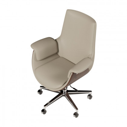 HMR - Gray Leather Modern Home Office Chair Upholstered High Back Desk Chair Wood Grain Frame