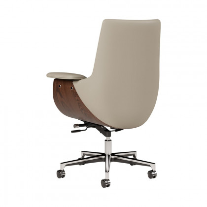 HMR - Gray Leather Modern Home Office Chair Upholstered High Back Desk Chair Wood Grain Frame