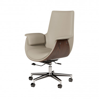 HMR - Gray Leather Modern Home Office Chair Upholstered High Back Desk Chair Wood Grain Frame