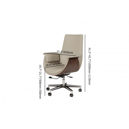 HMR - Gray Leather Modern Home Office Chair Upholstered High Back Desk Chair Wood Grain Frame