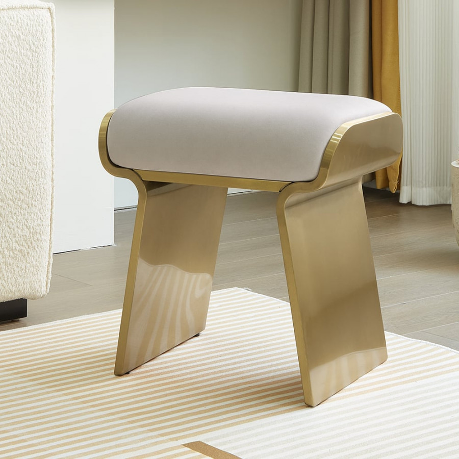 HMR - Upart Leath-aire Upholstered Vanity Stool with Gold Frame