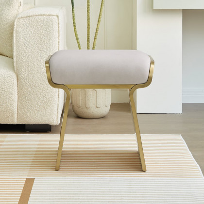HMR - Upart Leath-aire Upholstered Vanity Stool with Gold Frame