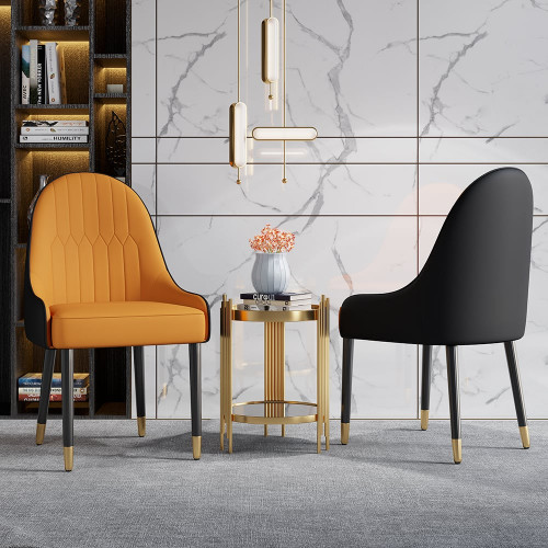 HMR Darg Series Modern PU Leather Upholstery Dining Chairs - Orange/Black, Set of 8