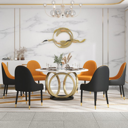 HMR Darg Series Modern PU Leather Upholstery Dining Chairs - Orange/Black, Set of 8