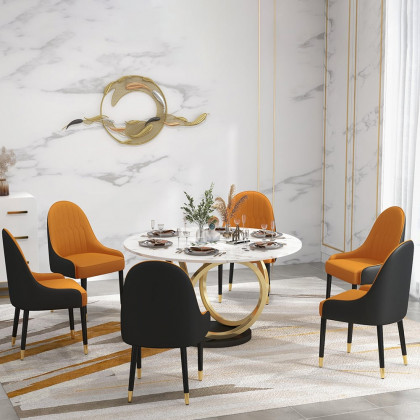 HMR Darg Series Modern PU Leather Upholstery Dining Chairs - Orange/Black, Set of 8