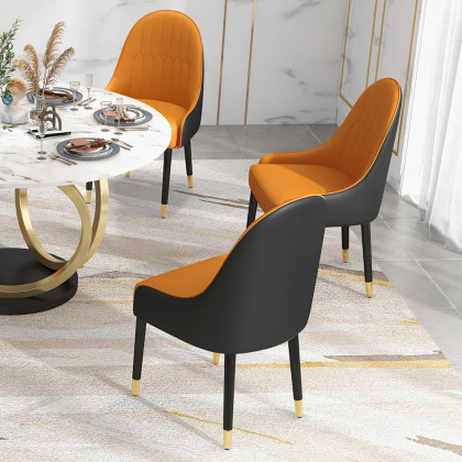 HMR Darg Series Modern PU Leather Upholstery Dining Chairs - Orange/Black, Set of 8