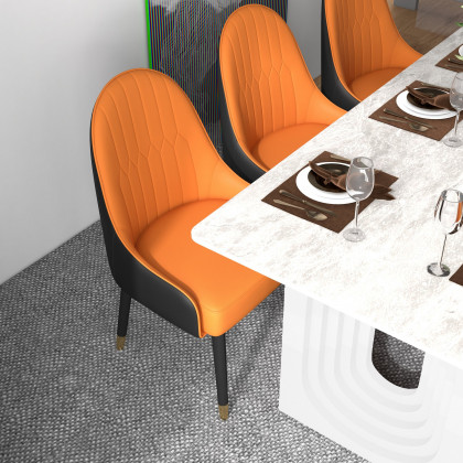 HMR Darg Series Modern PU Leather Upholstery Dining Chairs - Orange/Black, Set of 8