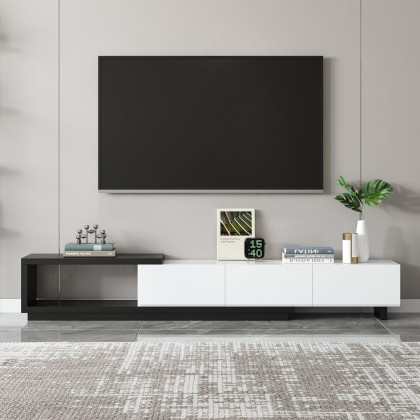 HMR Quoint Extendable TV Stand & Coffee Table Set - White & Black, 1790mm-2550mm