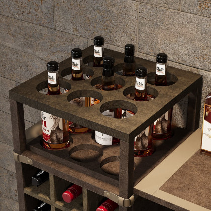 HMR - 71" Wall Mounted Bar Table with Wine Bottle Storage Brown Faux Leather Wood Pub Table