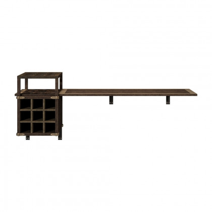 HMR - 71" Wall Mounted Bar Table with Wine Bottle Storage Brown Faux Leather Wood Pub Table