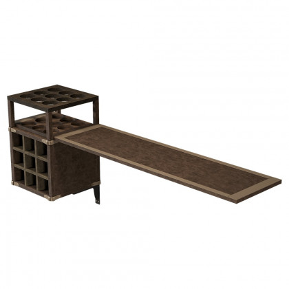 HMR - 71" Wall Mounted Bar Table with Wine Bottle Storage Brown Faux Leather Wood Pub Table