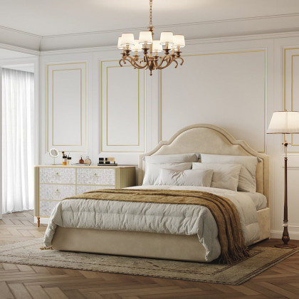 HMR - Art Deco 6 Drawer Dresser Capiz Shell Beige Chest Storag Cabinet with Sintered Stone Top