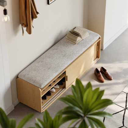 HMR - Wooden Shoe Storage Bench with Cushion