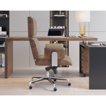 HMR Modern Home Office Chair Swivel Upholstered Wooden Office Chair Adjustable Height - Khaki