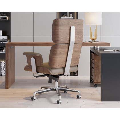 HMR Modern Home Office Chair Swivel Upholstered Wooden Office Chair Adjustable Height - Khaki
