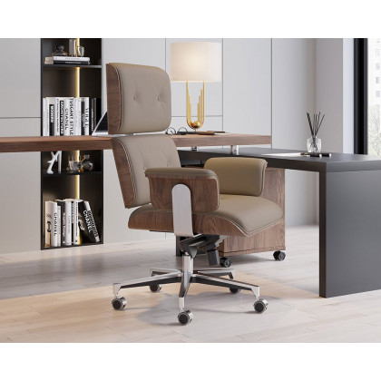HMR Modern Home Office Chair Swivel Upholstered Wooden Office Chair Adjustable Height - Khaki