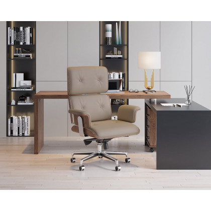 HMR Modern Home Office Chair Swivel Upholstered Wooden Office Chair Adjustable Height - Khaki