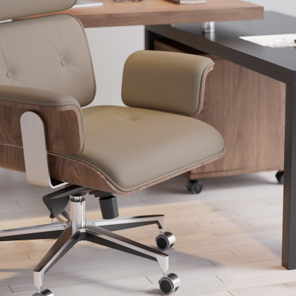 HMR Modern Home Office Chair Swivel Upholstered Wooden Office Chair Adjustable Height - Khaki