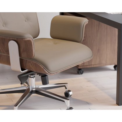 HMR Modern Home Office Chair Swivel Upholstered Wooden Office Chair Adjustable Height - Khaki