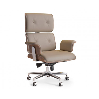 HMR Modern Home Office Chair Swivel Upholstered Wooden Office Chair Adjustable Height - Khaki