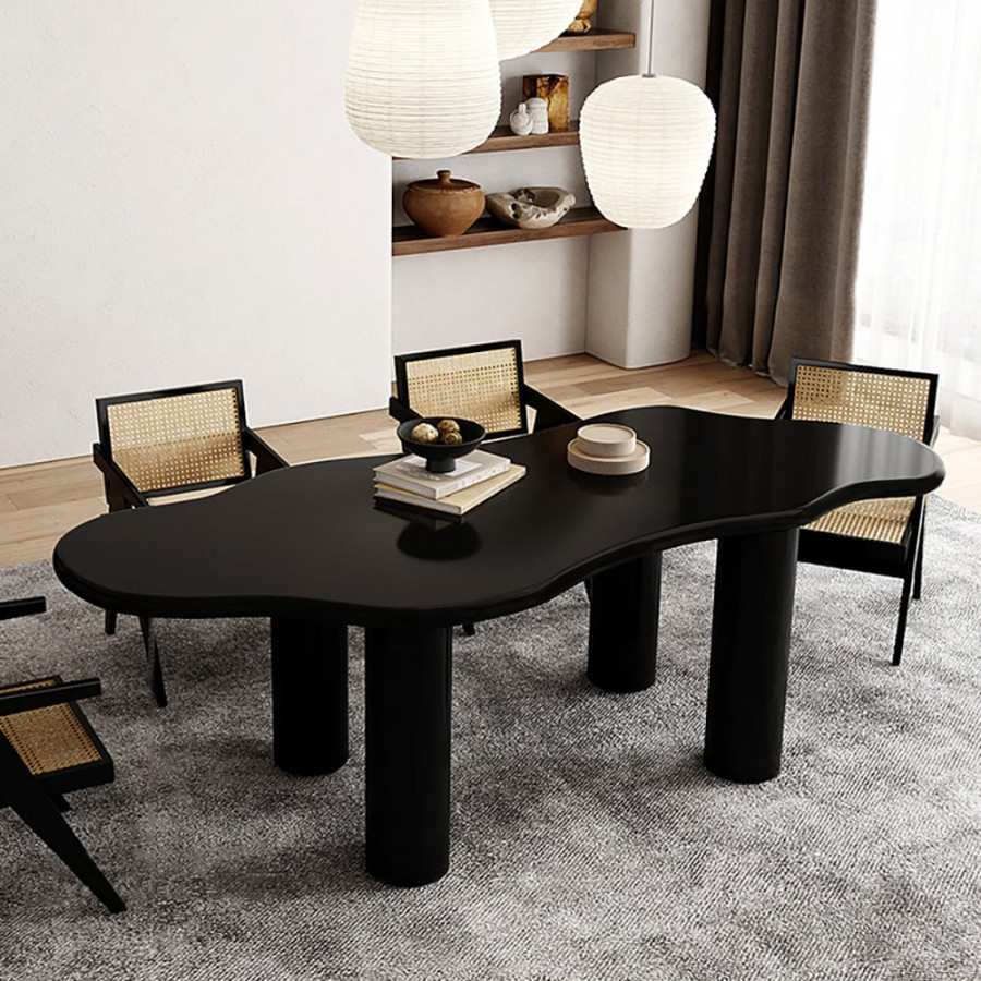 HMR 70.9" Japandi Style Irregular Wood Dining Table Seats 4-6 People - Black