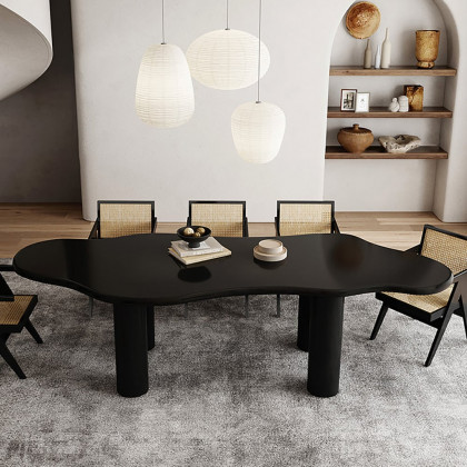 HMR 70.9" Japandi Style Irregular Wood Dining Table Seats 4-6 People - Black