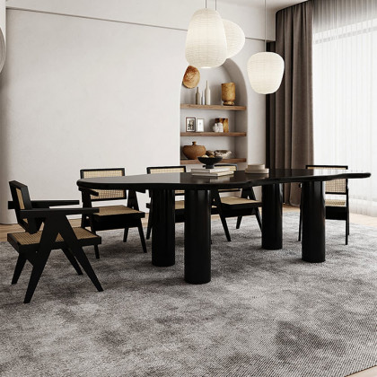 HMR 70.9" Japandi Style Irregular Wood Dining Table Seats 4-6 People - Black