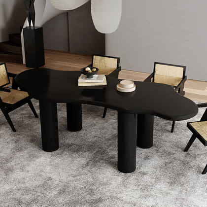 HMR 70.9" Japandi Style Irregular Wood Dining Table Seats 4-6 People - Black