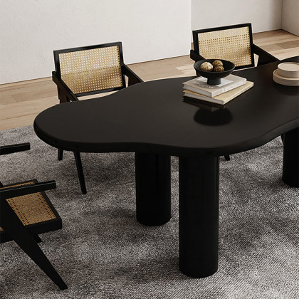 HMR 70.9" Japandi Style Irregular Wood Dining Table Seats 4-6 People - Black