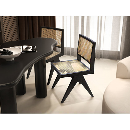 HMR 70.9" Japandi Style Irregular Wood Dining Table Seats 4-6 People - Black