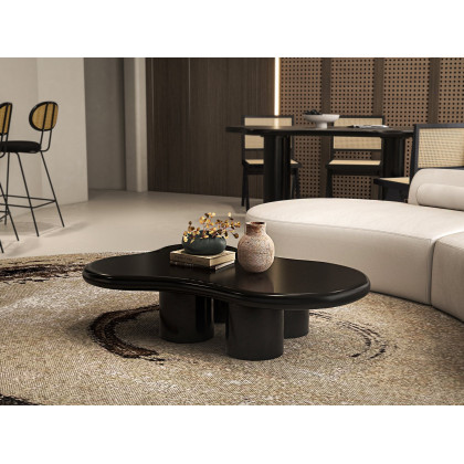 HMR 70.9" Japandi Style Irregular Wood Dining Table Seats 4-6 People - Black